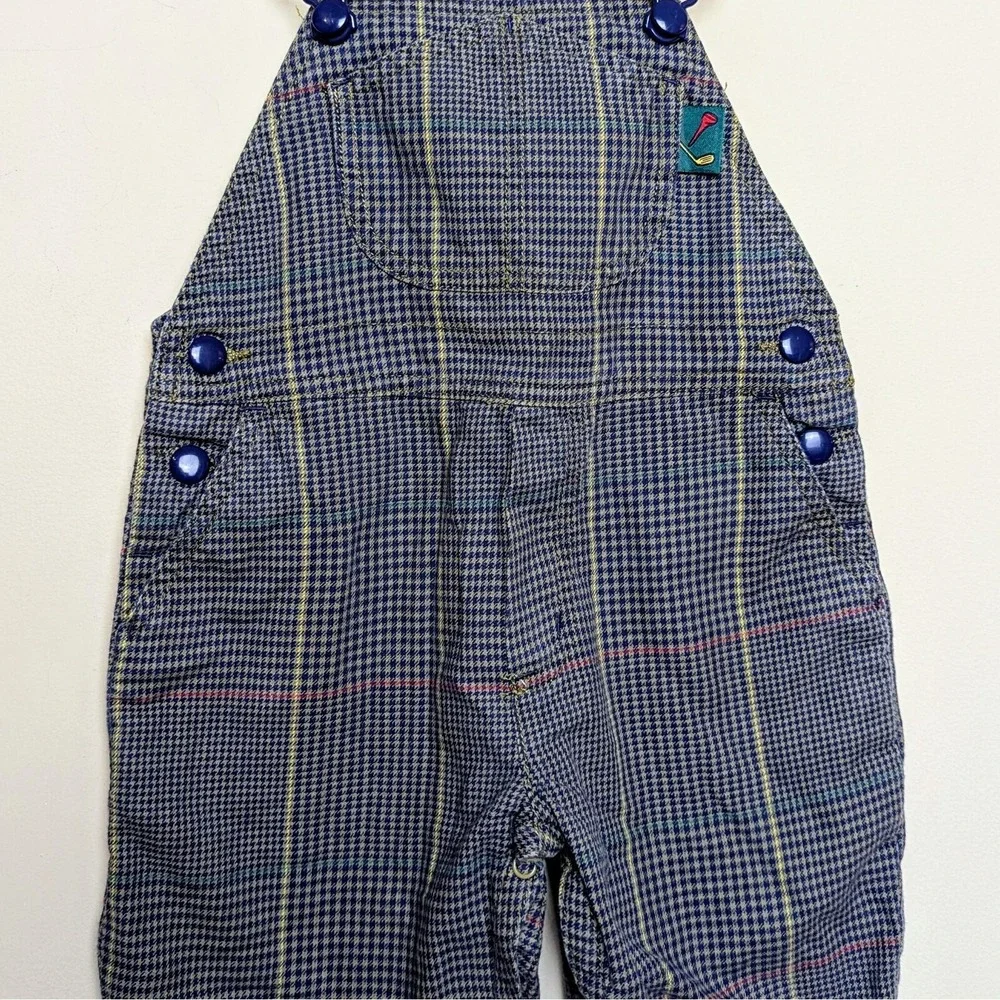 Vintage Gymboree Houndstooth Golf Print Rainbow Tag 90s Overalls X-Small